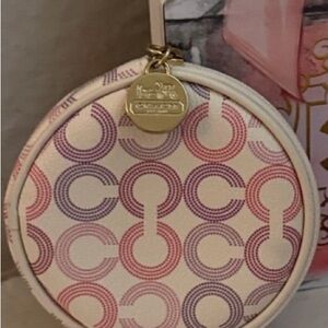 COACH WAVERLY VINTAGE CIRCLE PATTERN COIN POUCH IN PINK & PURPLE